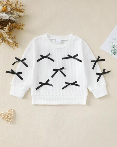 Renotemy Toddler Baby Girl Clothes Fall Winter Outfit, Bow Sweatshirt Denim Bell Bottom Jeans Outfits for 1-5 Year Girls in Saudi Arabia