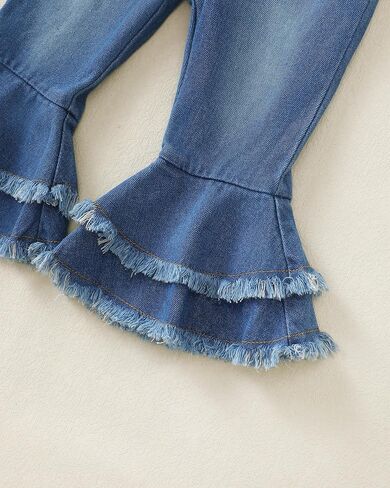 Renotemy Toddler Baby Girl Clothes Fall Winter Outfit, Bow Sweatshirt Denim Bell Bottom Jeans Outfits for 1-5 Year Girls in Saudi Arabia