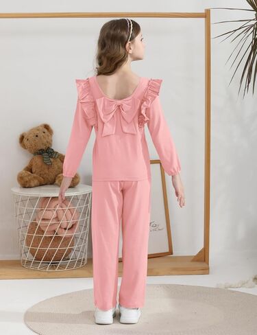 Girls 2 Piece Outfits Ruffle Long Sleeve T-Shirts Cute Tops and Pant Set with Pockets (3-10 Years) in Kuwait