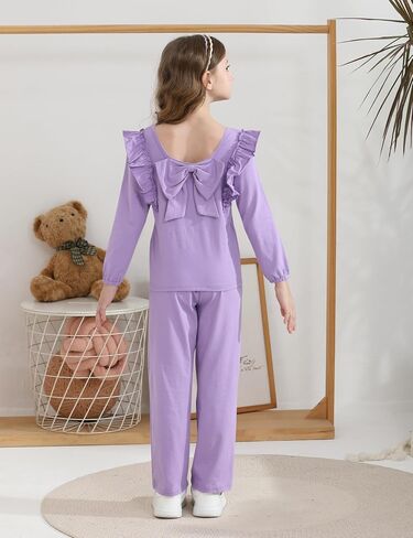 Girls 2 Piece Outfits Ruffle Long Sleeve T-Shirts Cute Tops and Pant Set with Pockets (3-10 Years) in Kuwait