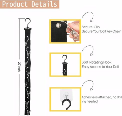 Plush Toy Display Strap for 6-7 inch Dolls, Stuffed Animal Hanging Chain with 8 Clips, Doll Hanging Organizer with hook (No Dolls Included) in Saudi Arabia