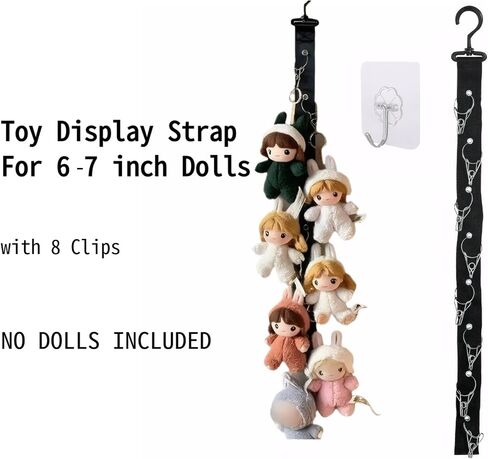 Plush Toy Display Strap for 6-7 inch Dolls, Stuffed Animal Hanging Chain with 8 Clips, Doll Hanging Organizer with hook (No Dolls Included) in Saudi Arabia