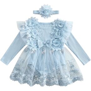 Douhoow Baby Girl Romper Dress Fress Embroidery Lace Flowers Baby Dress Romper Fall Winter Festival With Withbelder in Kuwait