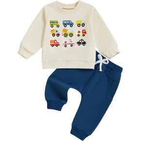 Toddler Baby Boy Fall Outfit Vehicle Print Long Sleeve Sweatshirt and Elastic Pants Set 2Pcs Winter Clothes in Kuwait