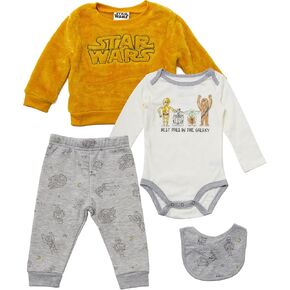 Star Wars Boys Infant قطعة واحدة bodysuit بأكمام طويلة من النوع الثقيل سراويل وركض السراويل والمرايل - 4 قطعة مريحة مجموعة in Kuwait