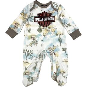 Harley-Davidson Baby Boys Bar & Shield Printed Footed Coveralls - White in Kuwait