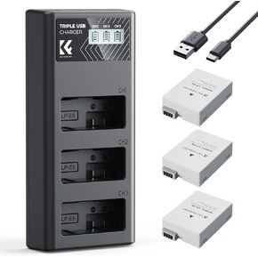K&F Concept 3-pack LP-E8 وشاحن LCD مطور متوافق مع Canon EOS Rebel T2I ، T3I ، T4I ، T5I ، 550D ، 600D ، 650D ، 700D ، KISS X4 ، KISS X5 ، KISS X6 Cameras in Kuwait