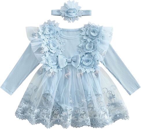 Douhoow Baby Girl Romper Dress Fress Embroidery Lace Flowers Baby Dress Romper Fall Winter Festival With Withbelder in Kuwait