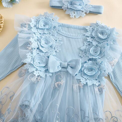 Douhoow Baby Girl Romper Dress Fress Embroidery Lace Flowers Baby Dress Romper Fall Winter Festival With Withbelder in Kuwait