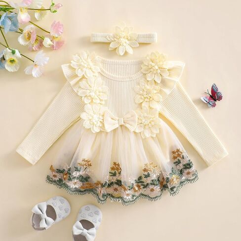 Douhoow Baby Girl Romper Dress Fress Embroidery Lace Flowers Baby Dress Romper Fall Winter Festival With Withbelder in Saudi Arabia