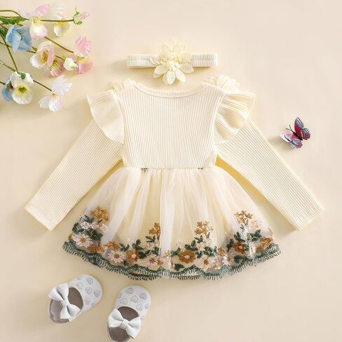 Douhoow Baby Girl Romper Dress Fress Embroidery Lace Flowers Baby Dress Romper Fall Winter Festival With Withbelder in Saudi Arabia