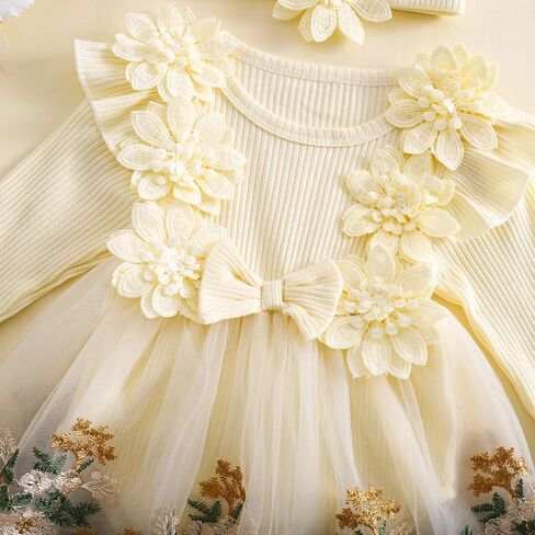 Douhoow Baby Girl Romper Dress Fress Embroidery Lace Flowers Baby Dress Romper Fall Winter Festival With Withbelder in Saudi Arabia