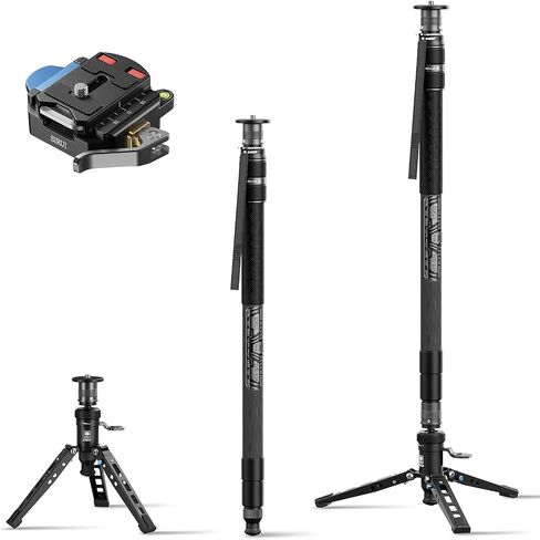 Sirui SVM-165P ألياف الكربون السريعة monopod مع مجموعة قاعدة المشبك QC-55 ، 65 بوصة monopod مع أقدام الدواسة ، تعديل ارتفاع خطوة واحدة ، وحدات 3 في 1 in Saudi Arabia