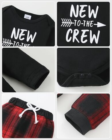Renotemy Newborn Baby Boy Fall Clothes, Long Sleeve Letter Printed Rompers Plaid Pants Hat Outfits Clothing Set 0-18 Months in Saudi Arabia