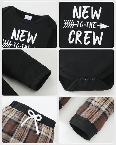 Renotemy Newborn Baby Boy Fall Clothes, Long Sleeve Letter Printed Rompers Plaid Pants Hat Outfits Clothing Set 0-18 Months in Saudi Arabia