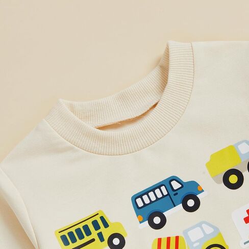 Toddler Baby Boy Fall Outfit Vehicle Print Long Sleeve Sweatshirt and Elastic Pants Set 2Pcs Winter Clothes in Kuwait