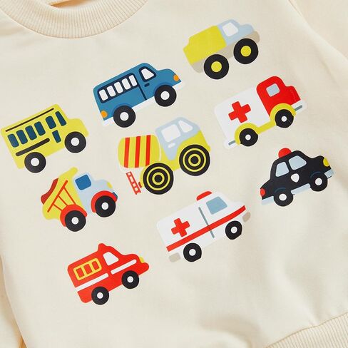 Toddler Baby Boy Fall Outfit Vehicle Print Long Sleeve Sweatshirt and Elastic Pants Set 2Pcs Winter Clothes in Kuwait