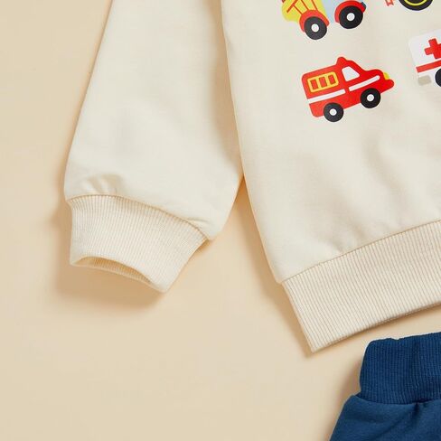 Toddler Baby Boy Fall Outfit Vehicle Print Long Sleeve Sweatshirt and Elastic Pants Set 2Pcs Winter Clothes in Kuwait
