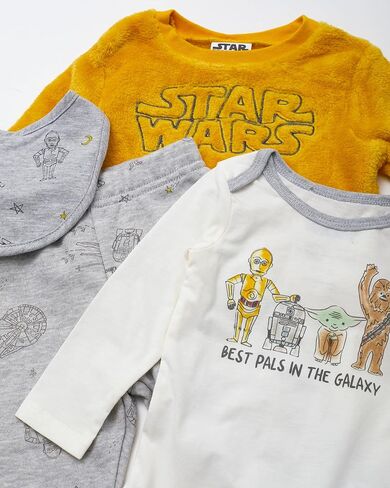 Star Wars Boys Infant قطعة واحدة bodysuit بأكمام طويلة من النوع الثقيل سراويل وركض السراويل والمرايل - 4 قطعة مريحة مجموعة in Kuwait