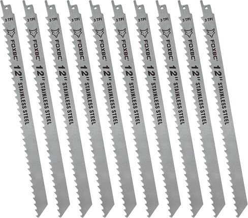 FOXBC 12 Inch Stainless Steel Frozen Meat Bone Saw Blades 3 TPI for Reciprocating and Sawzall Saws - 10 Pack in Saudi Arabia