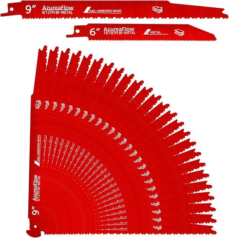 𝑵𝒆𝒘 25 Pack 9 Inch 6/12 TPI Reciprocating Saw Blades, 0.05in Thickened Bi-Metal Saw Blade for Wood Nail-Embedded Wood Cutting, Saw Blades Metal with 1 Pack 6in 14/18 TPI Blade in Kuwait