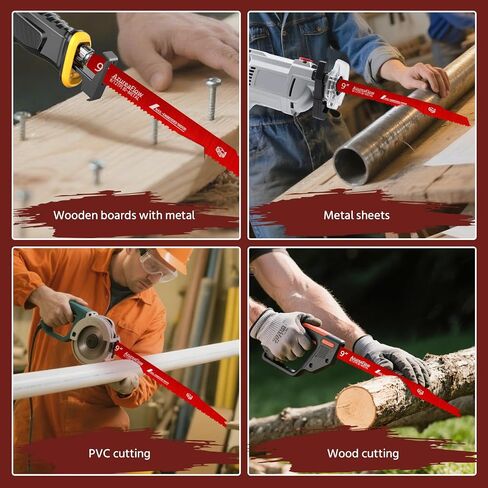 𝑵𝒆𝒘 25 Pack 9 Inch 6/12 TPI Reciprocating Saw Blades, 0.05in Thickened Bi-Metal Saw Blade for Wood Nail-Embedded Wood Cutting, Saw Blades Metal with 1 Pack 6in 14/18 TPI Blade in Kuwait