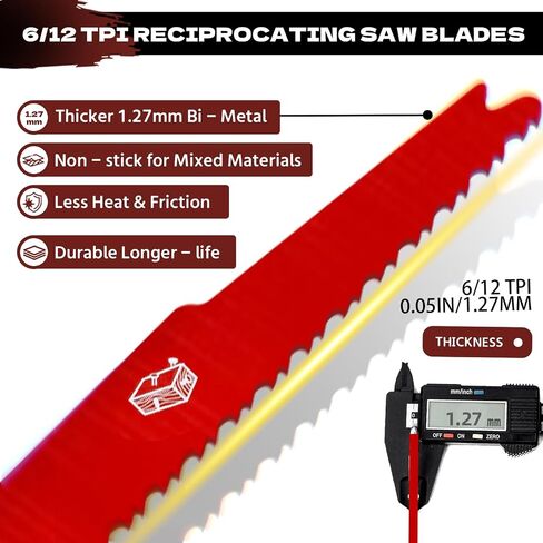 𝑵𝒆𝒘 25 Pack 9 Inch 6/12 TPI Reciprocating Saw Blades, 0.05in Thickened Bi-Metal Saw Blade for Wood Nail-Embedded Wood Cutting, Saw Blades Metal with 1 Pack 6in 14/18 TPI Blade in Kuwait
