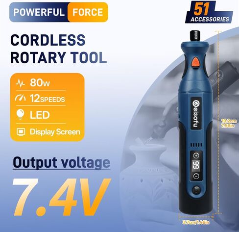 Cordless Rotary Tool Kit Mini, 7.4V 12-Speed Power USB Rechargeable, for DIY Crafts, Jewelry Making, Wood Carving, Polishing, Sanding, Drilling with 51 Accessories in Kuwait