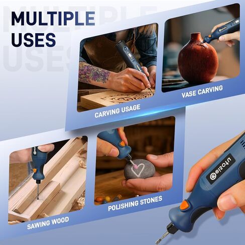 Cordless Rotary Tool Kit Mini, 7.4V 12-Speed Power USB Rechargeable, for DIY Crafts, Jewelry Making, Wood Carving, Polishing, Sanding, Drilling with 51 Accessories in Kuwait