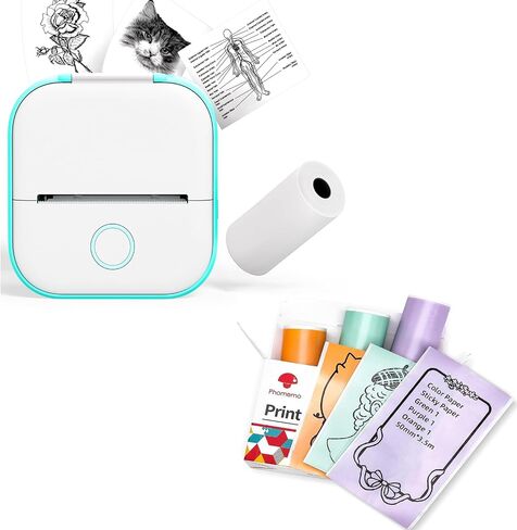 Phomemo T02 طابعة مصغرة - طابعة جيب Bluetooth الحرارية لملاحظات الدراسة ، الملصقات ، الصور ، طباعة DIY ، الأخضر in Saudi Arabia