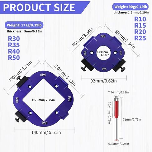 2 Pcs Radius Jig Router Templates for Woodworking (R10-R25 & R30-R50) with Free Bearing Trimmer for Edge Smoothing & Carpentry DIY Wooden Board Arc Cutting Auxiliary Tool in Saudi Arabia