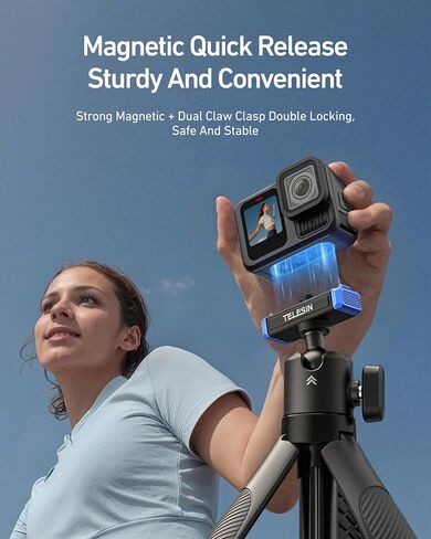 Telesin 40cm/15.7 '' Mini Selfie Stick Trans Trans ، Magnetic Quick release shelpie Sticks Grip ، monopod monopod ، 360 ° قابلاً للتعديل القابل للتعديل لـ DJI Osmo Action 5 Pro/4/3 ملحقات الكاميرا in Kuwait