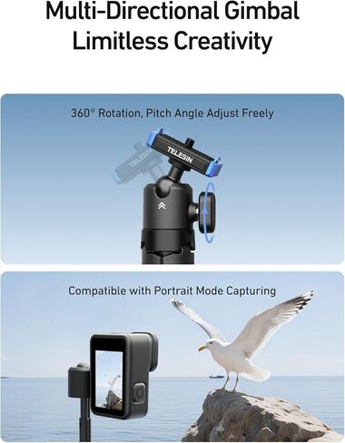 Telesin 40cm/15.7 '' Mini Selfie Stick Trans Trans ، Magnetic Quick release shelpie Sticks Grip ، monopod monopod ، 360 ° قابلاً للتعديل القابل للتعديل لـ DJI Osmo Action 5 Pro/4/3 ملحقات الكاميرا in Kuwait