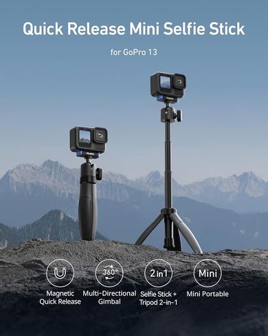 Telesin 40cm/15.7 '' Mini Selfie Stick Trans Trans ، Magnetic Quick release shelpie Sticks Grip ، monopod monopod ، 360 ° قابلاً للتعديل القابل للتعديل لـ DJI Osmo Action 5 Pro/4/3 ملحقات الكاميرا in Kuwait