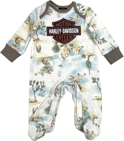 Harley -Davidson Baby Boys Bar & Shield Coveralls Printed Foots - White in Kuwait