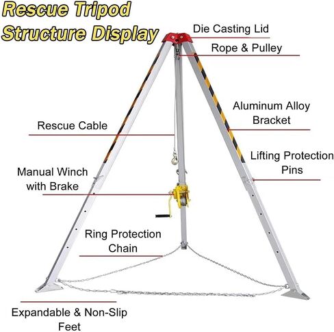 Aluminum Tripod Rescue Kit for Confined Spaces - Fall Protection System with 30m Rope for Emergency Firefighting & Lifting Operations - Durable & Lightweight in Saudi Arabia