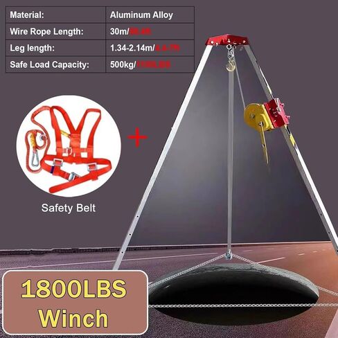Aluminum Tripod Rescue Kit for Confined Spaces - Fall Protection System with 30m Rope for Emergency Firefighting & Lifting Operations - Durable & Lightweight in Saudi Arabia