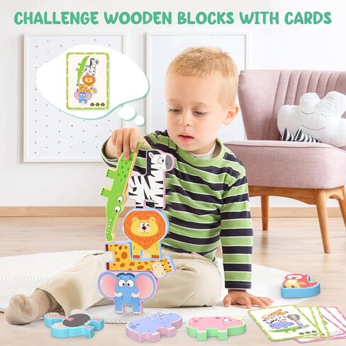 Montessori Toys for Toddlers, 10 Pack Wooden Animal Stacking Blocks, Sorting & Stacking Preschool Learning Activities, Gift for Boys, Girls in Kuwait