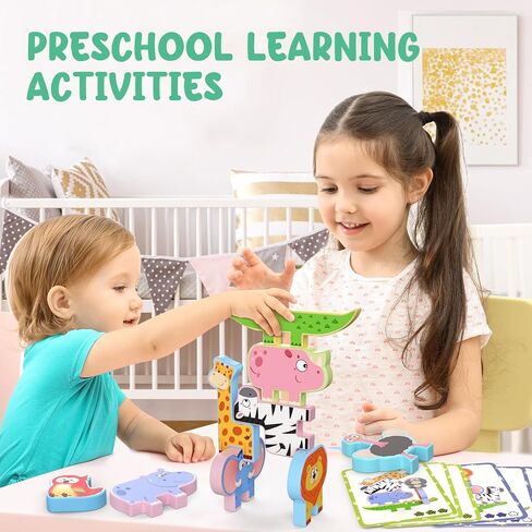 Montessori Toys for Toddlers, 10 Pack Wooden Animal Stacking Blocks, Sorting & Stacking Preschool Learning Activities, Gift for Boys, Girls in Kuwait