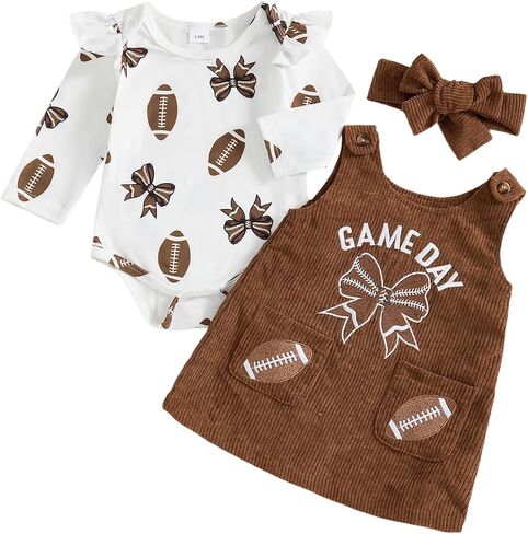 Baby Girl Football Outfit Rugby Print Romper Overall Dress Newborn Football Skirt Set Cute Fall Winter Clothes in Kuwait