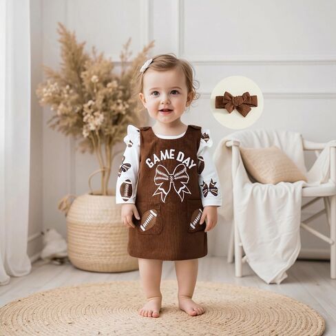 Baby Girl Football Outfit Rugby Print Romper Overall Dress Newborn Football Skirt Set Cute Fall Winter Clothes in Kuwait