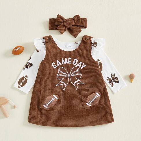 Baby Girl Football Outfit Rugby Print Romper Overall Dress Newborn Football Skirt Set Cute Fall Winter Clothes in Kuwait
