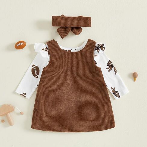Baby Girl Football Outfit Rugby Print Romper Overall Dress Newborn Football Skirt Set Cute Fall Winter Clothes in Kuwait
