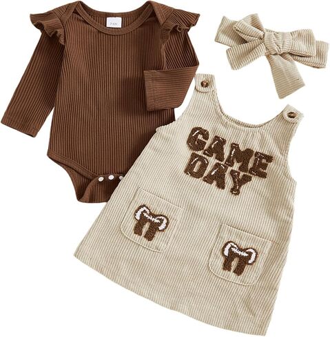 Baby Girl Football Outfit Rugby Print Romper Overall Dress Newborn Football Skirt Set Cute Fall Winter Clothes in Kuwait