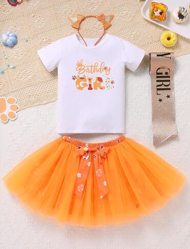 Odasdo Baby Girls Toddler 1st 2nd 3rd 4th 5th Cake Birthday Cake Smash Smash Tops Tops Tutu Skirt -Leadband Sash Set in Saudi Arabia