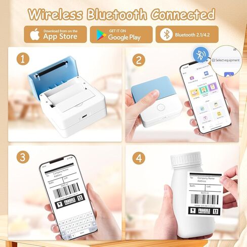 Print Pods Mini Printer, Portable Sticker Printer Machine, Thermal Inkless Bluetooth Pocket Sticker Maker with 1 Roll Paper for Photo, Study Notes, Receipt, Journals, DIY, Blue in Saudi Arabia