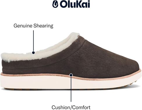 OLUKAI Mani Women's Leather Mule Slippers, Soft & Comfortable Slippers with Fleece Lining, Thick Rubber Outsole, All-Day Wear in Saudi Arabia