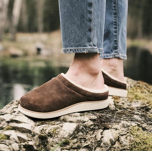 OLUKAI Mani Women's Leather Mule Slippers, Soft & Comfortable Slippers with Fleece Lining, Thick Rubber Outsole, All-Day Wear in Saudi Arabia