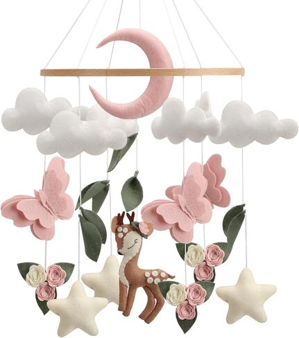 Deer Baby Mobile Girl Butterflies Nursery Mobile Baby Shower Gift Flowers Baby Mobile in Saudi Arabia