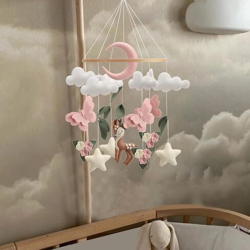 Deer Baby Mobile Girl Butterflies Nursery Mobile Baby Shower Gift Flowers Baby Mobile in Saudi Arabia